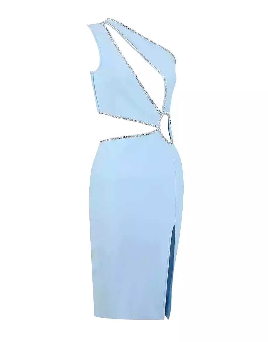 Light Blue Asymmetrical Cutout Crystallized Dress