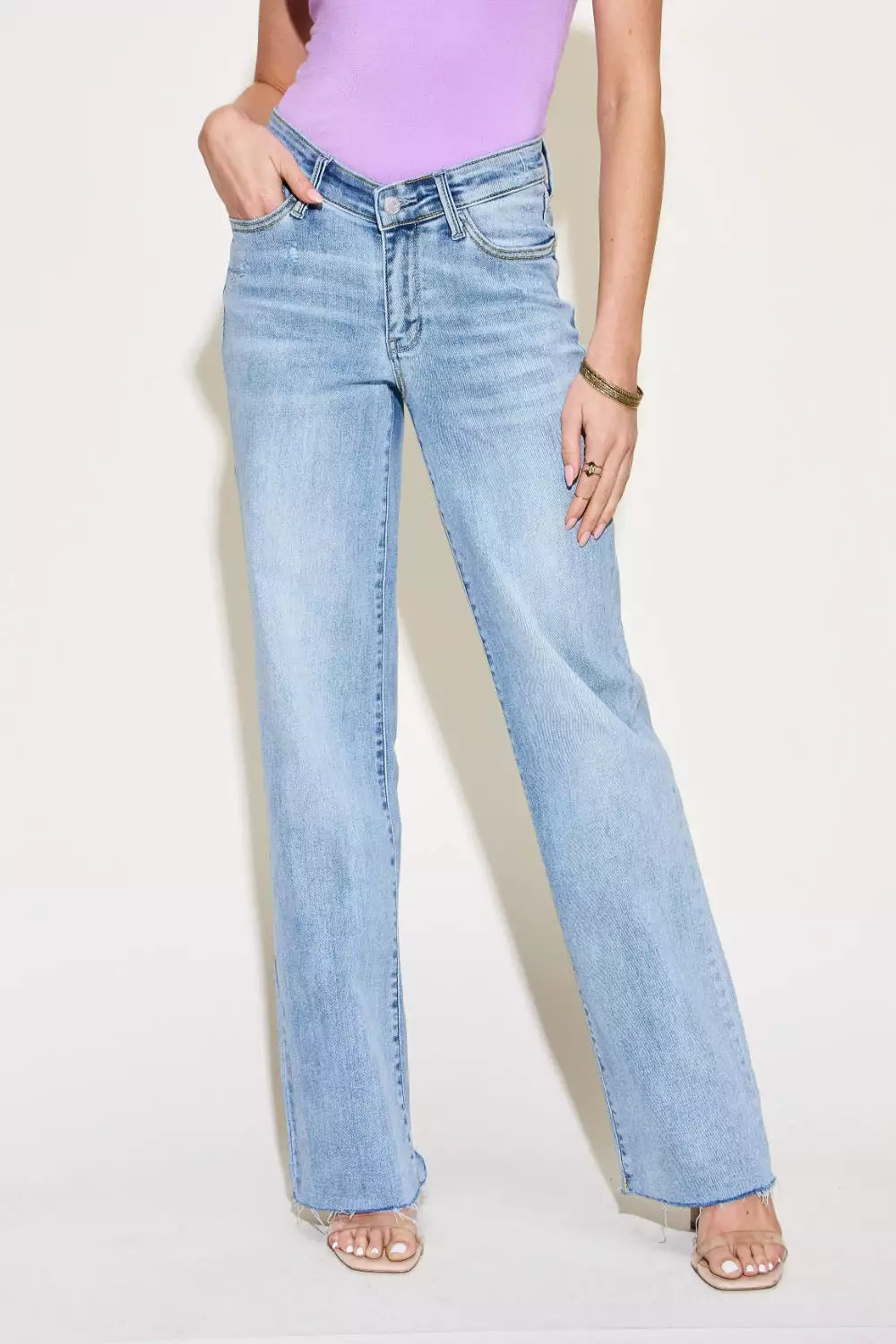 Light Blue Full Size V Front Waistband Straight Jeans