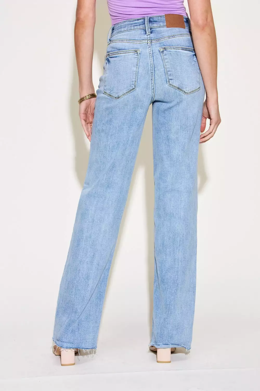 Light Blue Full Size V Front Waistband Straight Jeans