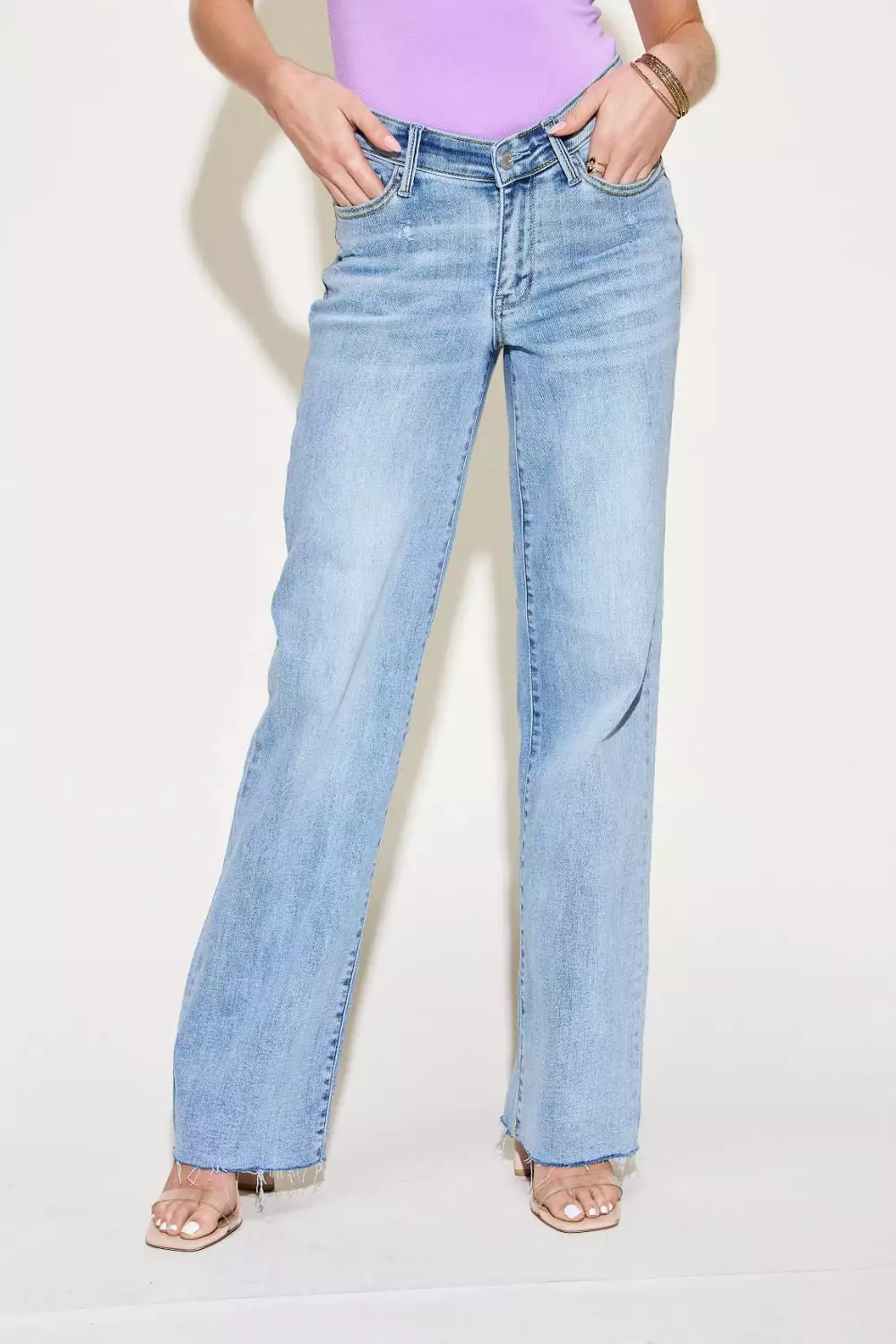 Light Blue Full Size V Front Waistband Straight Jeans