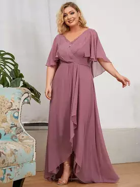 Long Flutter Sleeve Chiffon Dress Size 20 Style 05490