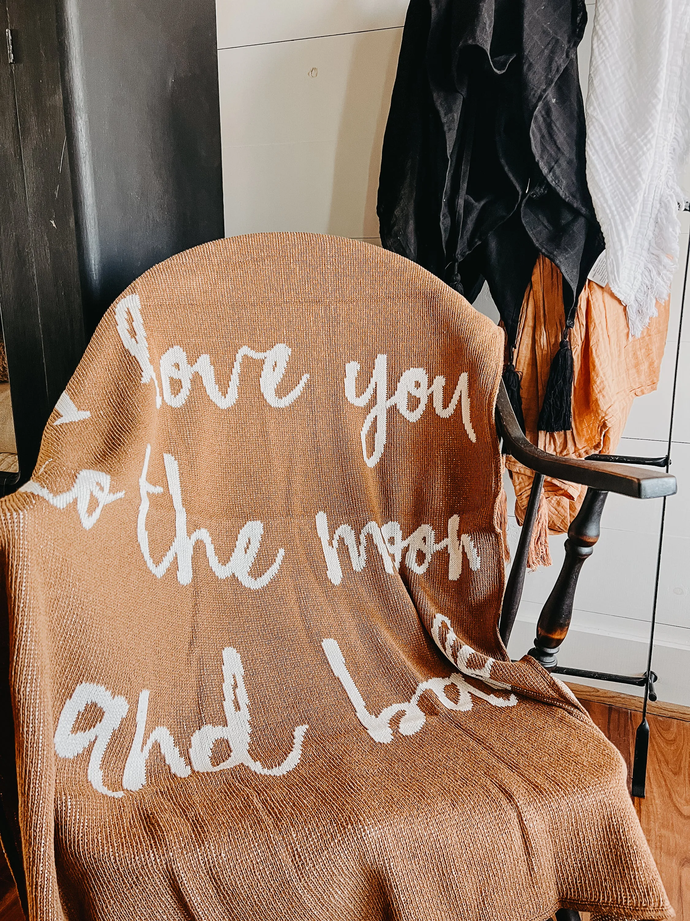 Made in the USA | Recycled Cotton Blend I love you to the moon and back Throw Blanket