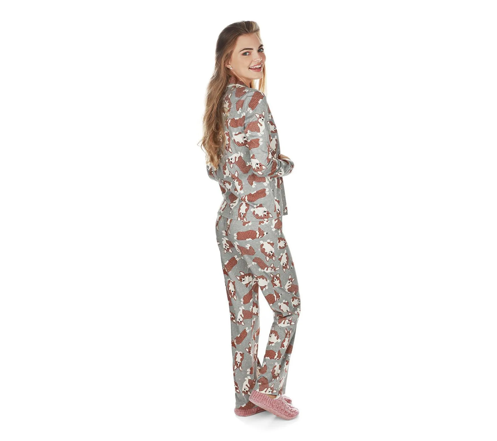 Memoi Women's Corgi Button-Front Pajama Set