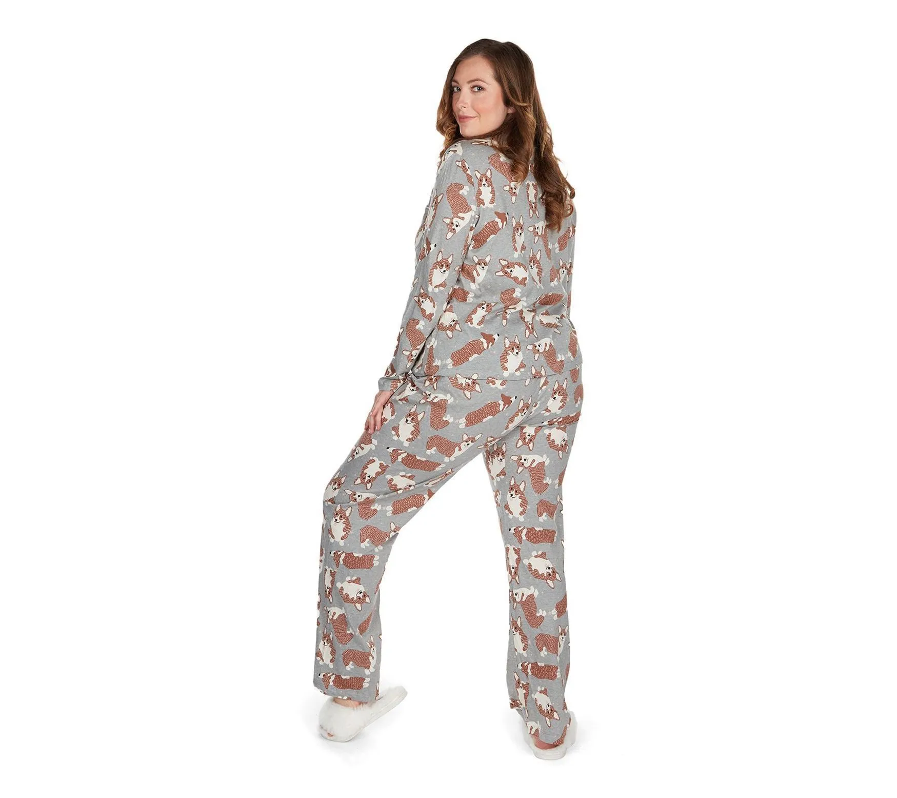 Memoi Women's Corgi Button-Front Pajama Set