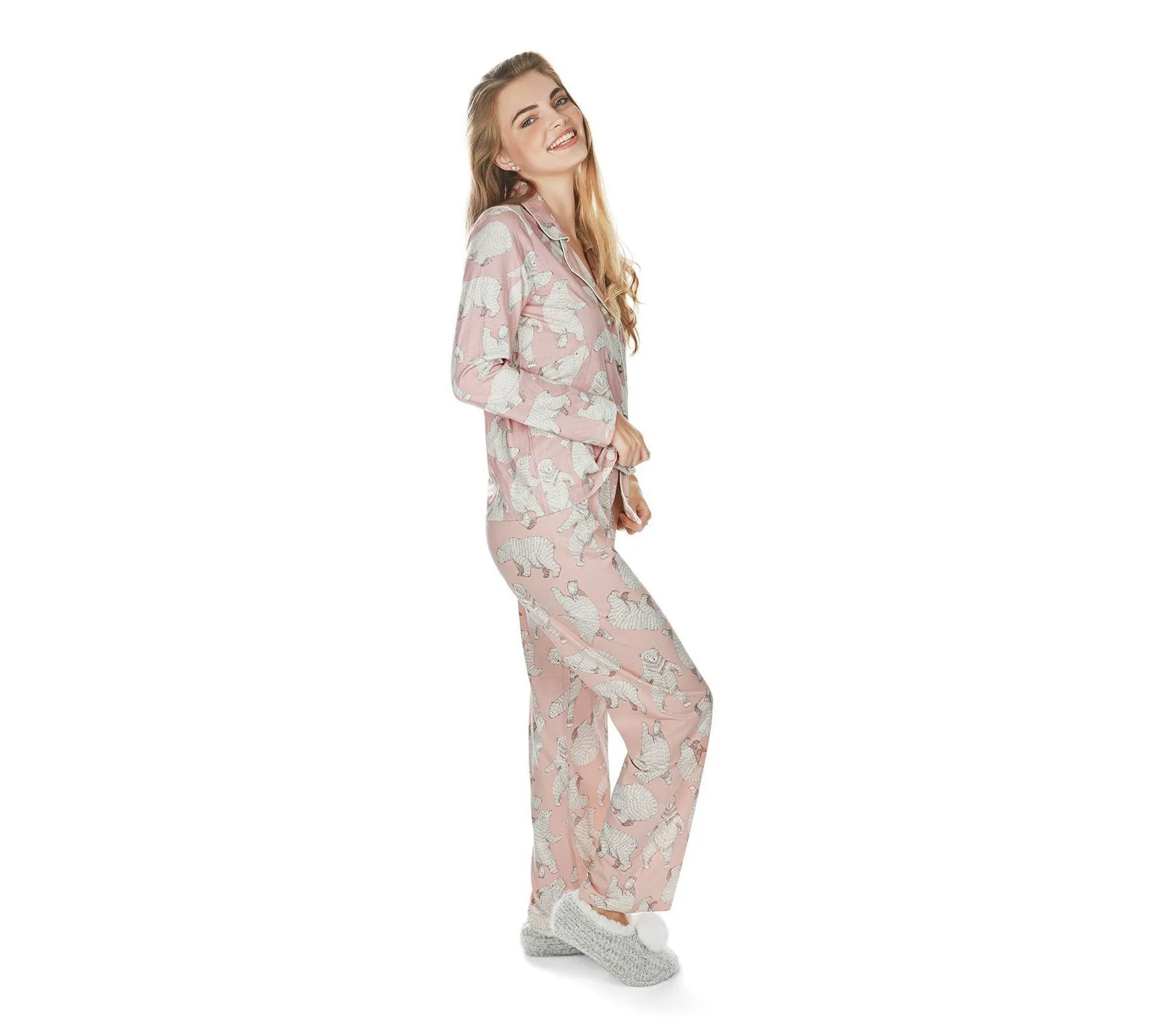 Memoi Women's Polar Bear Button-Front Pajama Set