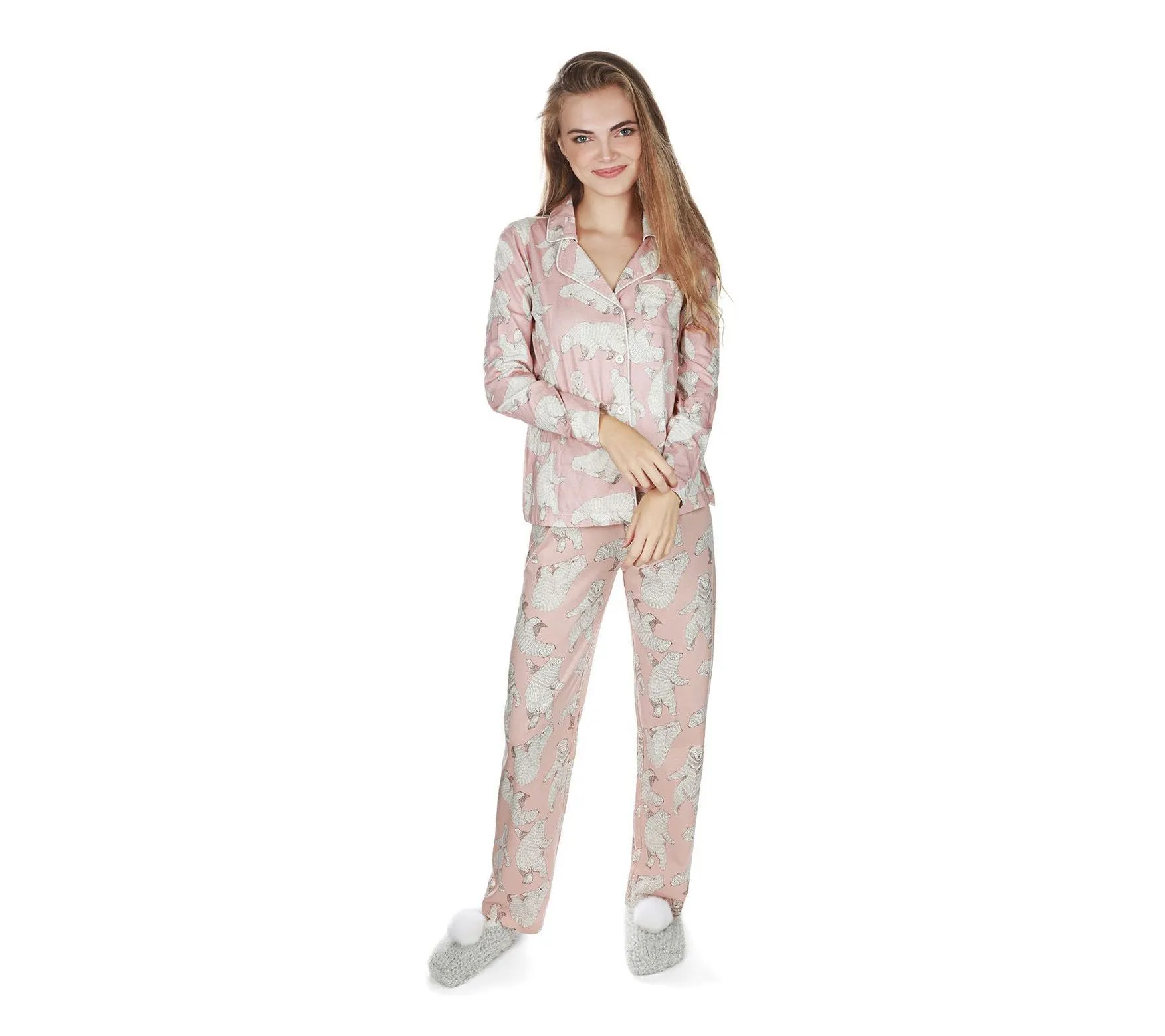 Memoi Women's Polar Bear Button-Front Pajama Set