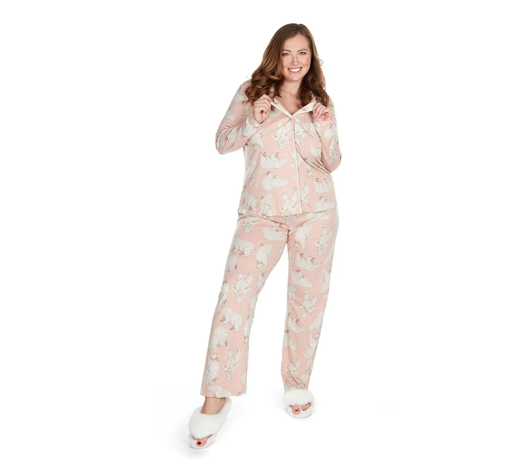 Memoi Women's Polar Bear Button-Front Pajama Set