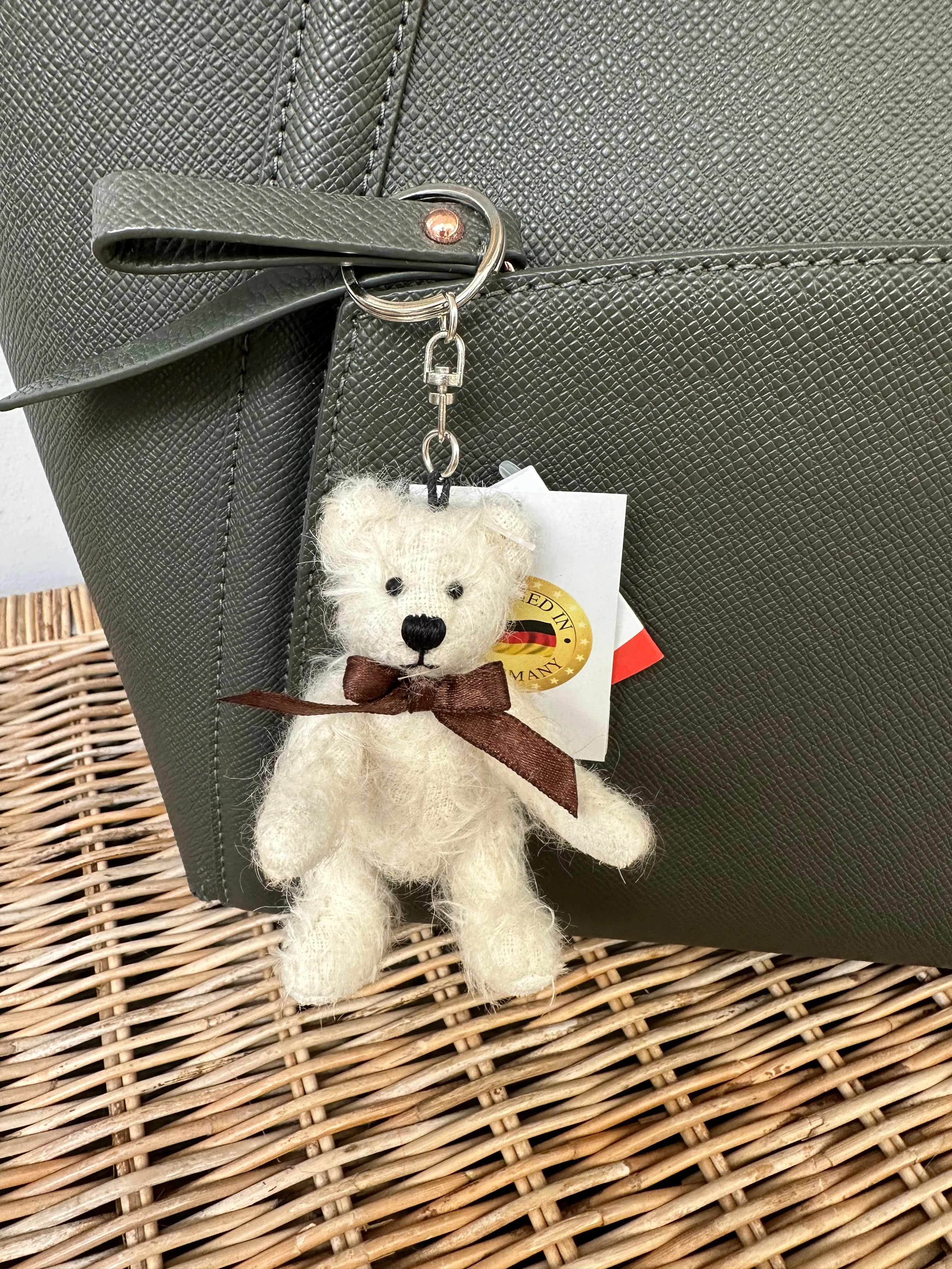 Menzel White Mohair jointed Teddy Bear Key Ring Bag Charm