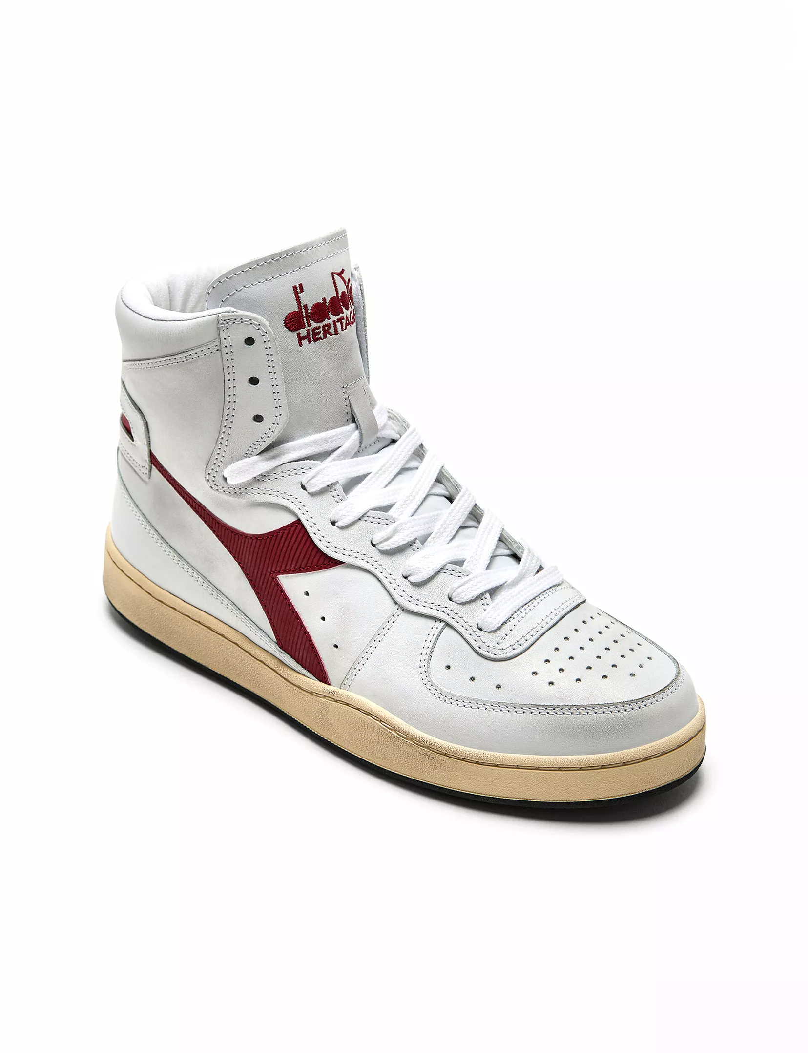 Mi Basket Used Sneaker, White/Garnet