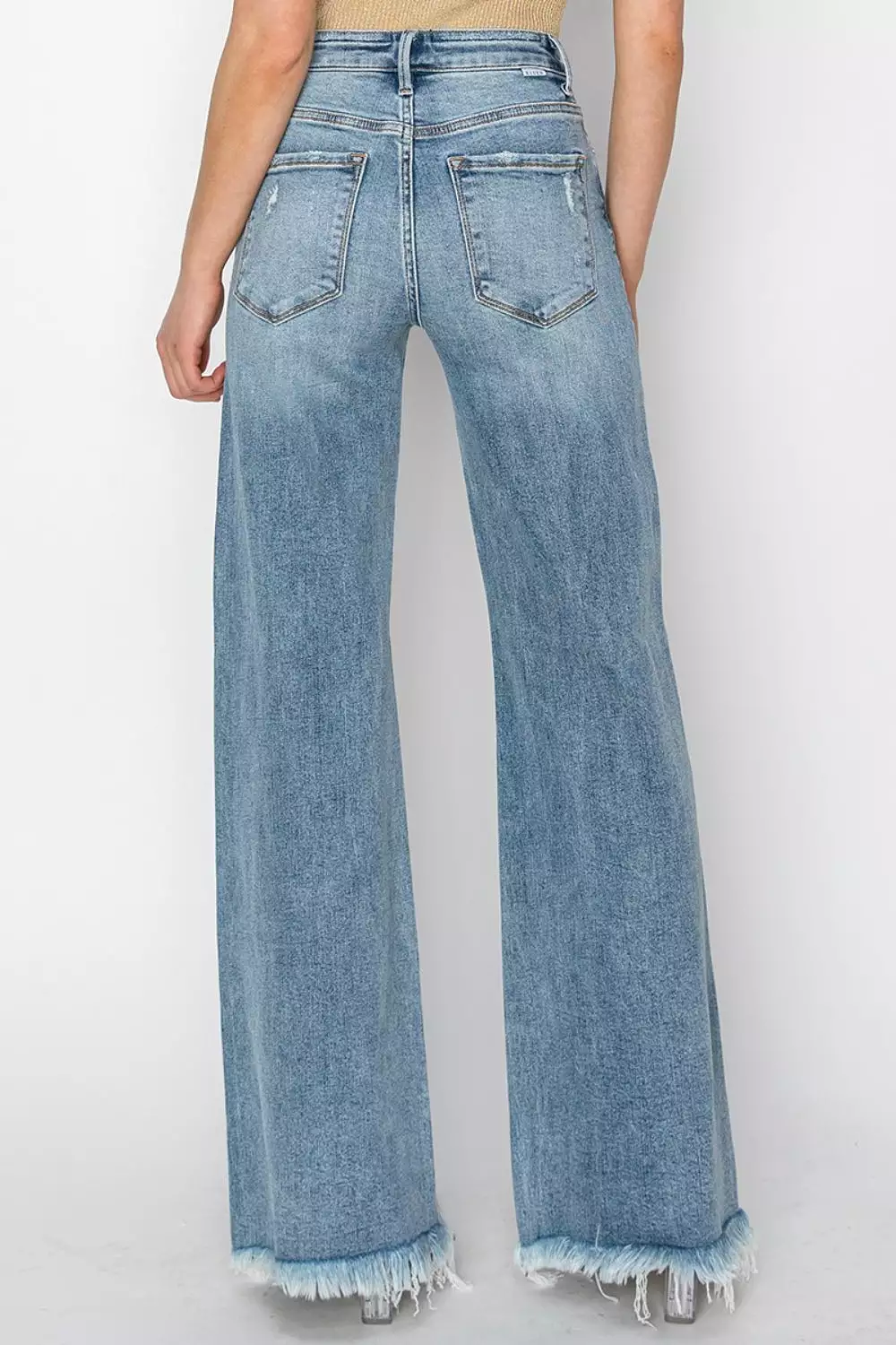 Mid Rise Washed Button Fly Wide Leg Jeans