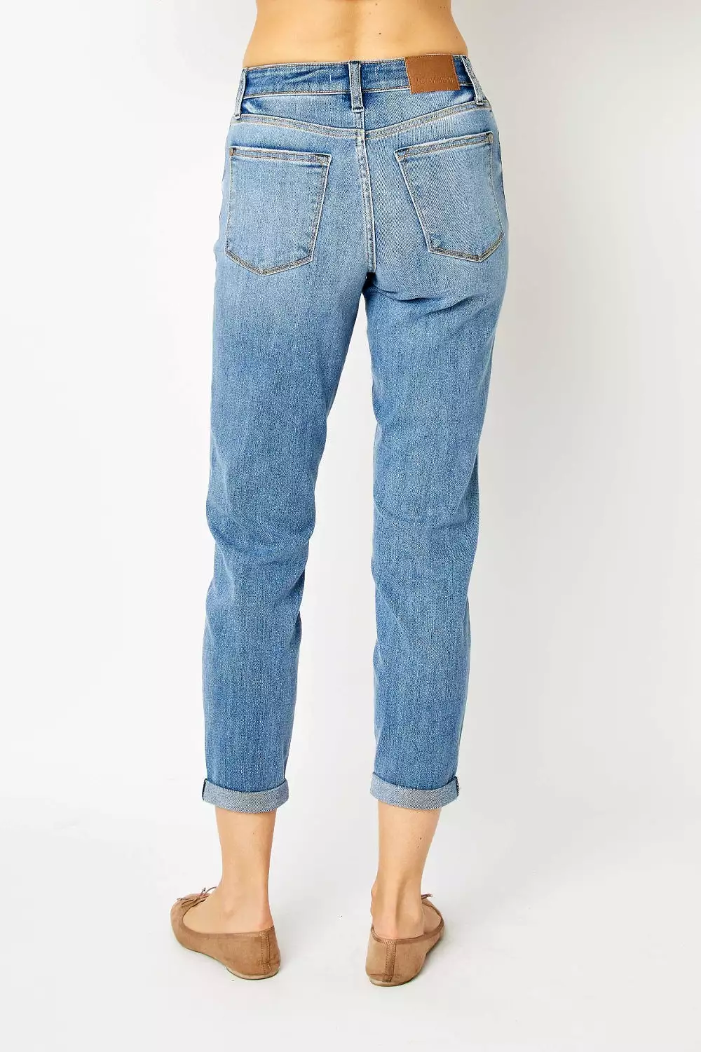 Mid Wash Full Size Cuffed Hem Slim Jeans