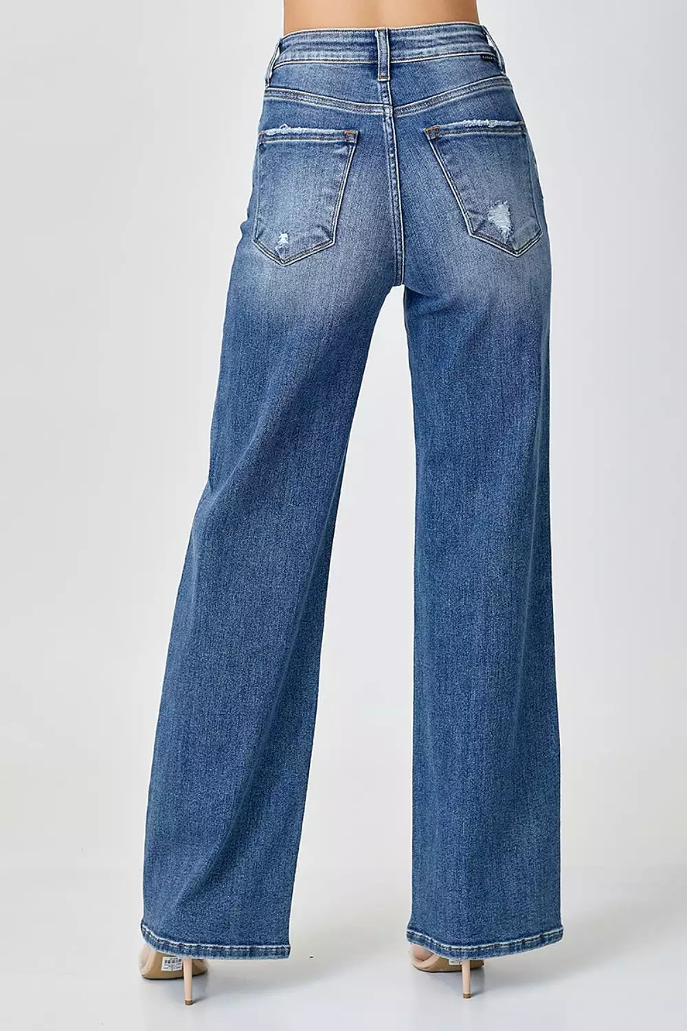 Mid Washed High Waist Wide Leg Jeans