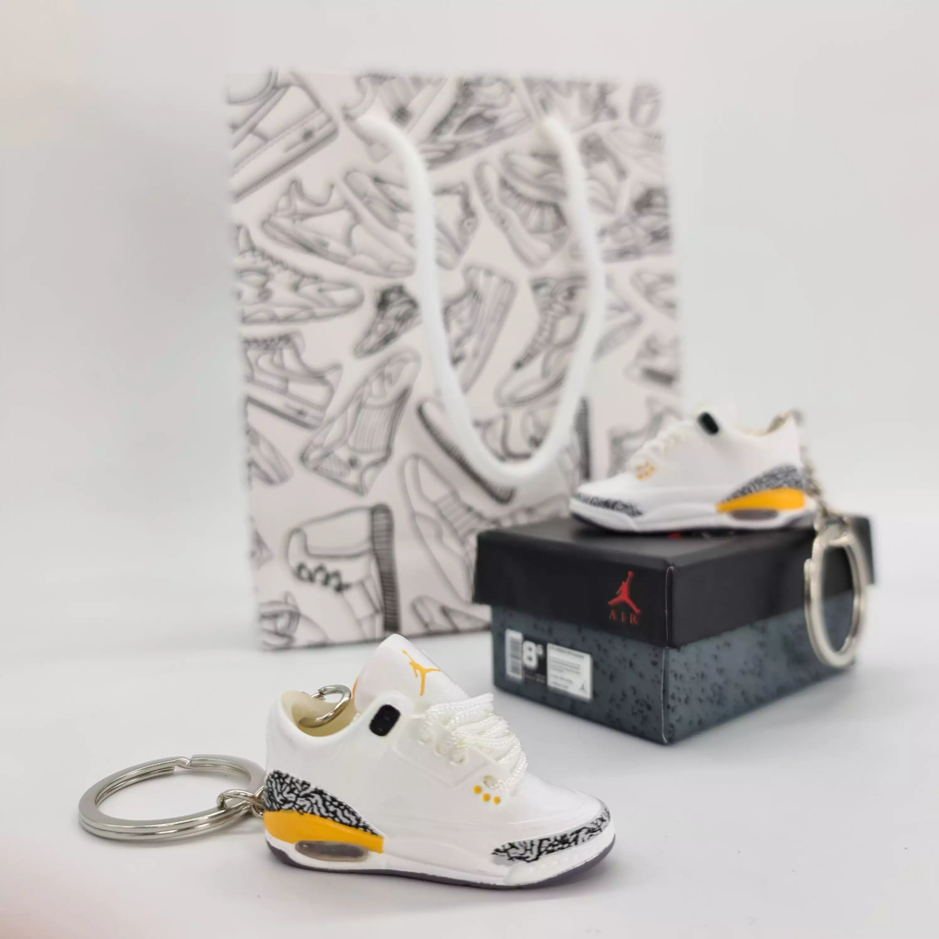 Mini Sneaker Keyring- AJ3 (White/Yellow)