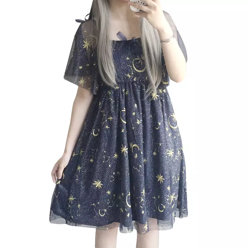 MOON EMBROIDERY BOW DRESS BY71114