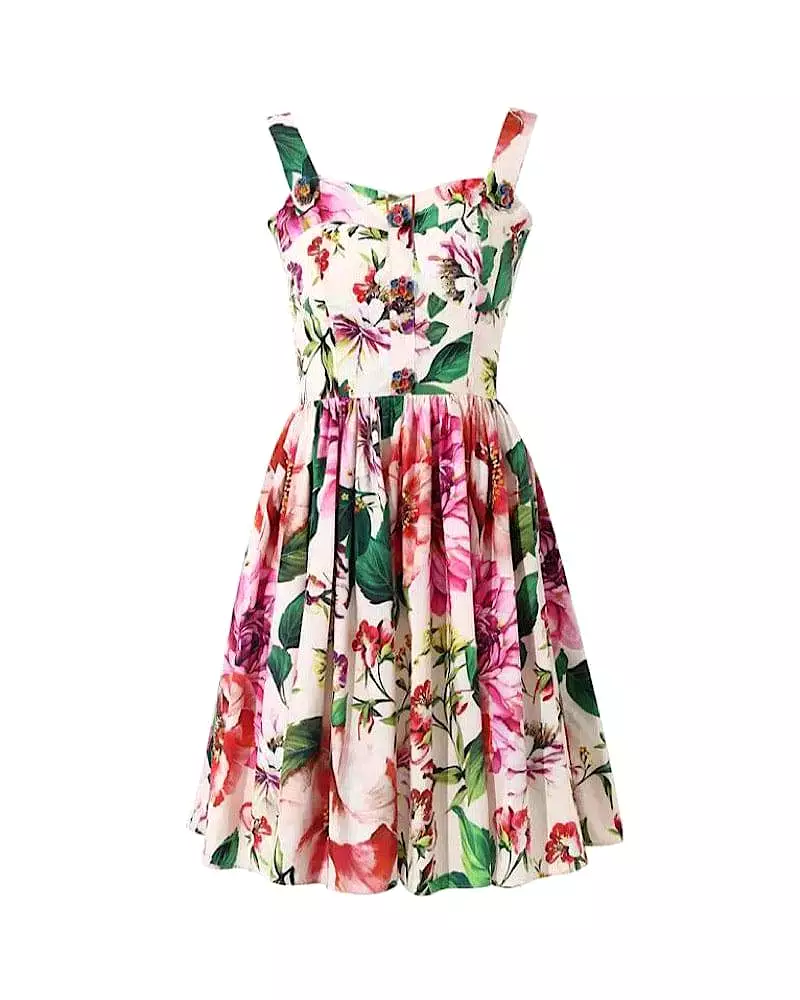 Multi Color Flower Print Summer Dress