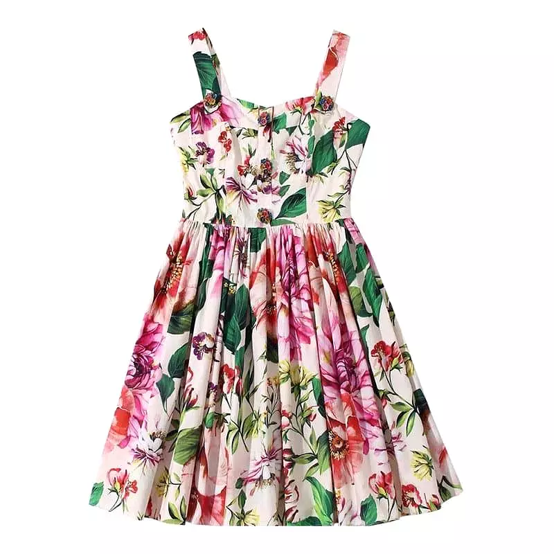 Multi Color Flower Print Summer Dress