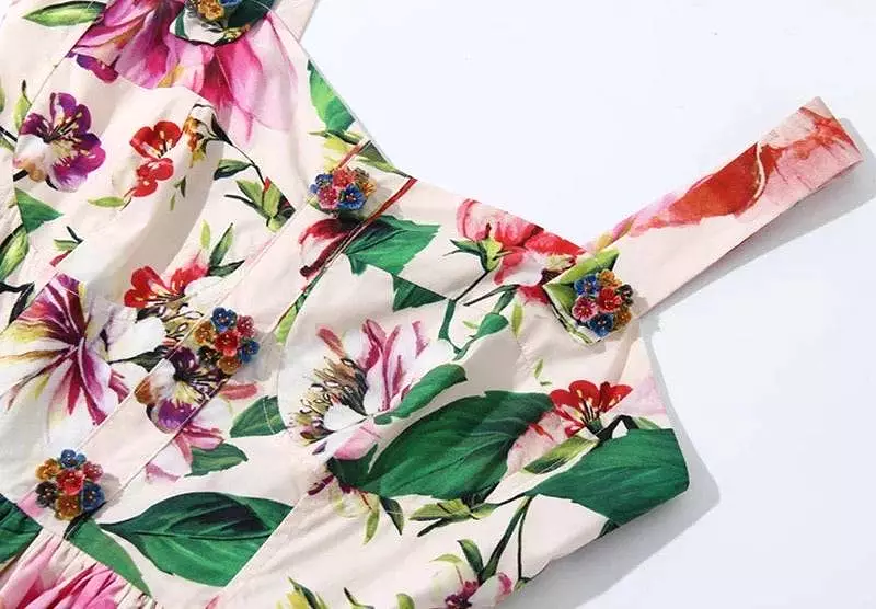 Multi Color Flower Print Summer Dress