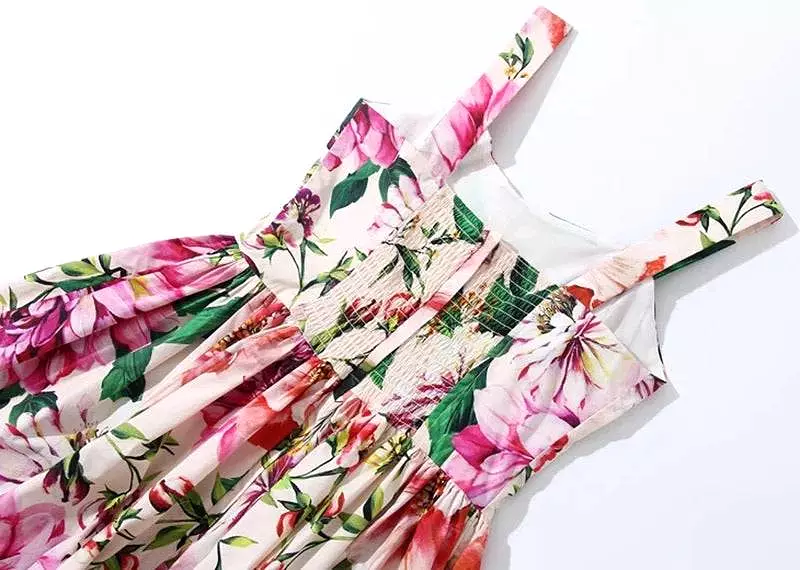 Multi Color Flower Print Summer Dress