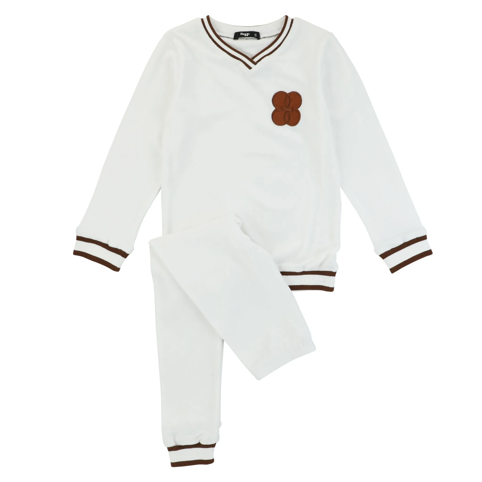 Noggi Copper Emblem and Trim Loungewear Set- Ivory