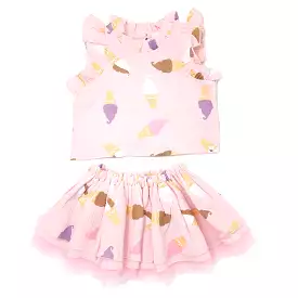 oh baby! Gauze Lola Top & Tutu Skirt Set - Soft Serve Ice Cream Print - Pale Pink