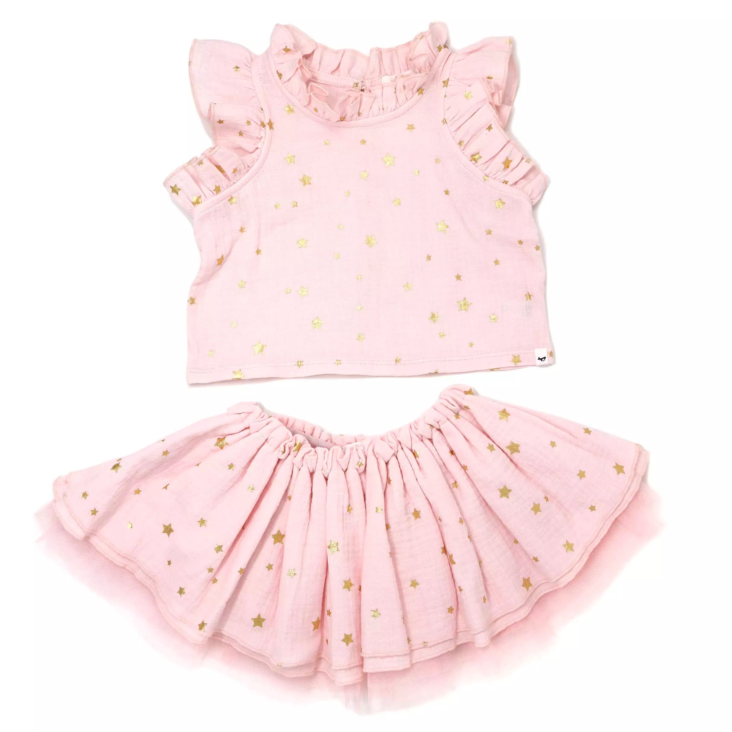 oh baby! Gauze Lola Top Tutu Skirt Set - Mini Gold Stars - Pale Pink