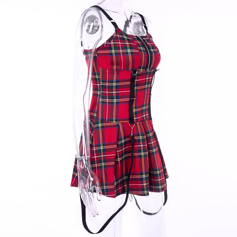 PUNK SLEEVELESS RED CHECKED DRESS BY71037