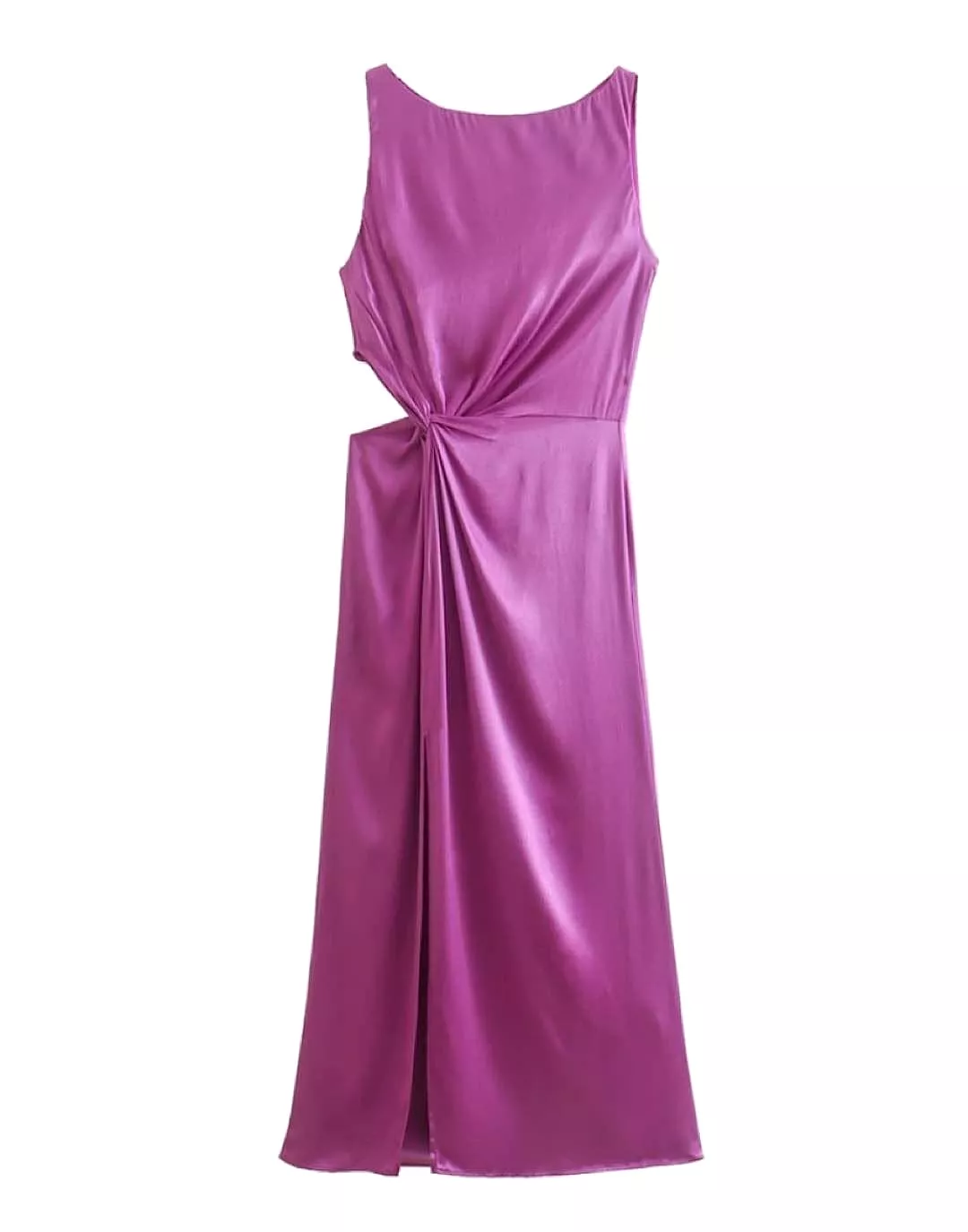 Purple Satin Cut Out Midi Dress