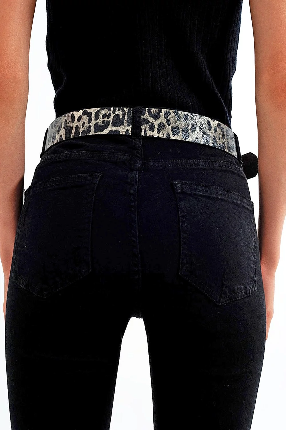 Q2 Black Jagged Hem Skinny Stretch Jeans