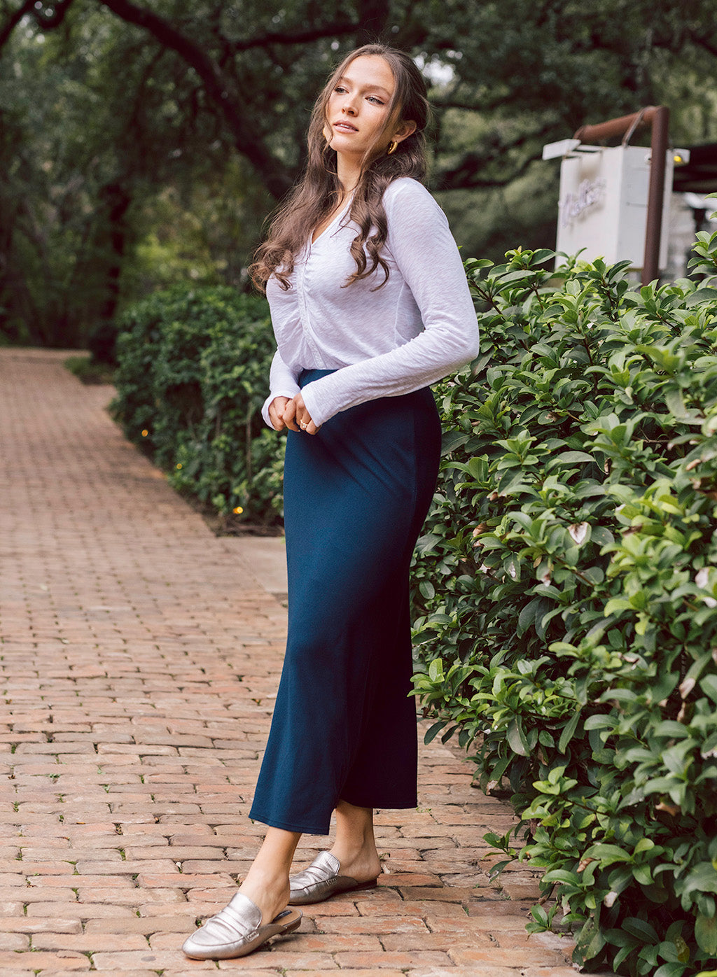 Rib Bias Cut Skirt in New Navy