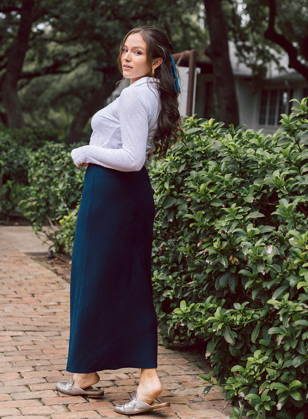 Rib Bias Cut Skirt in New Navy