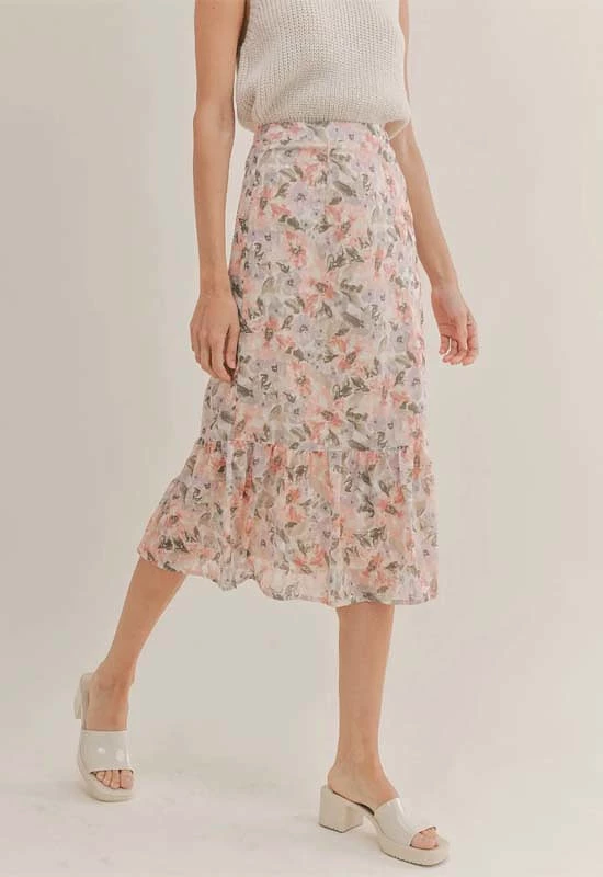 Sadie & Sage - Dune Flowers Midi Skirt Ivory Apricot