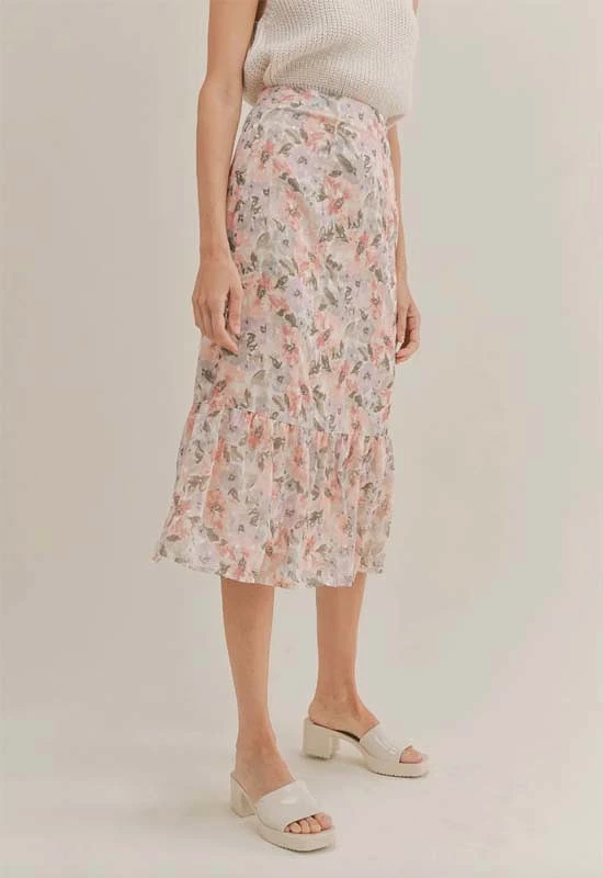 Sadie & Sage - Dune Flowers Midi Skirt Ivory Apricot