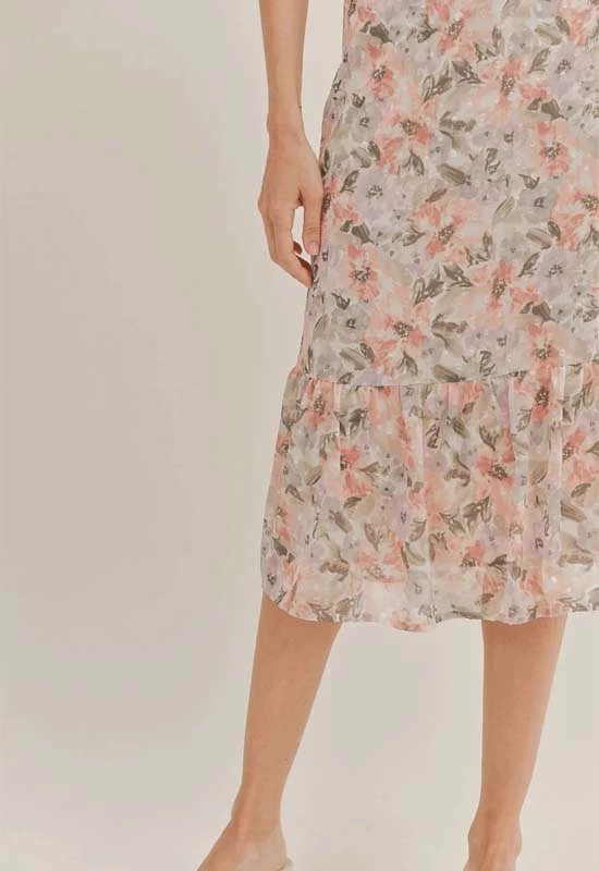 Sadie & Sage - Dune Flowers Midi Skirt Ivory Apricot