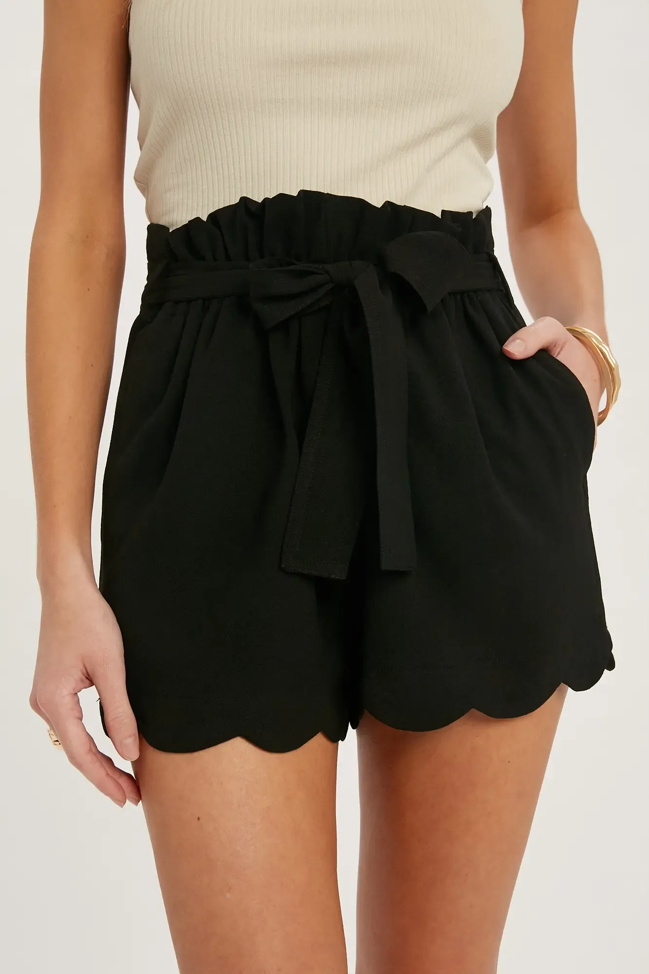 Scallop Hem High Waisted Shorts - 2 Colors