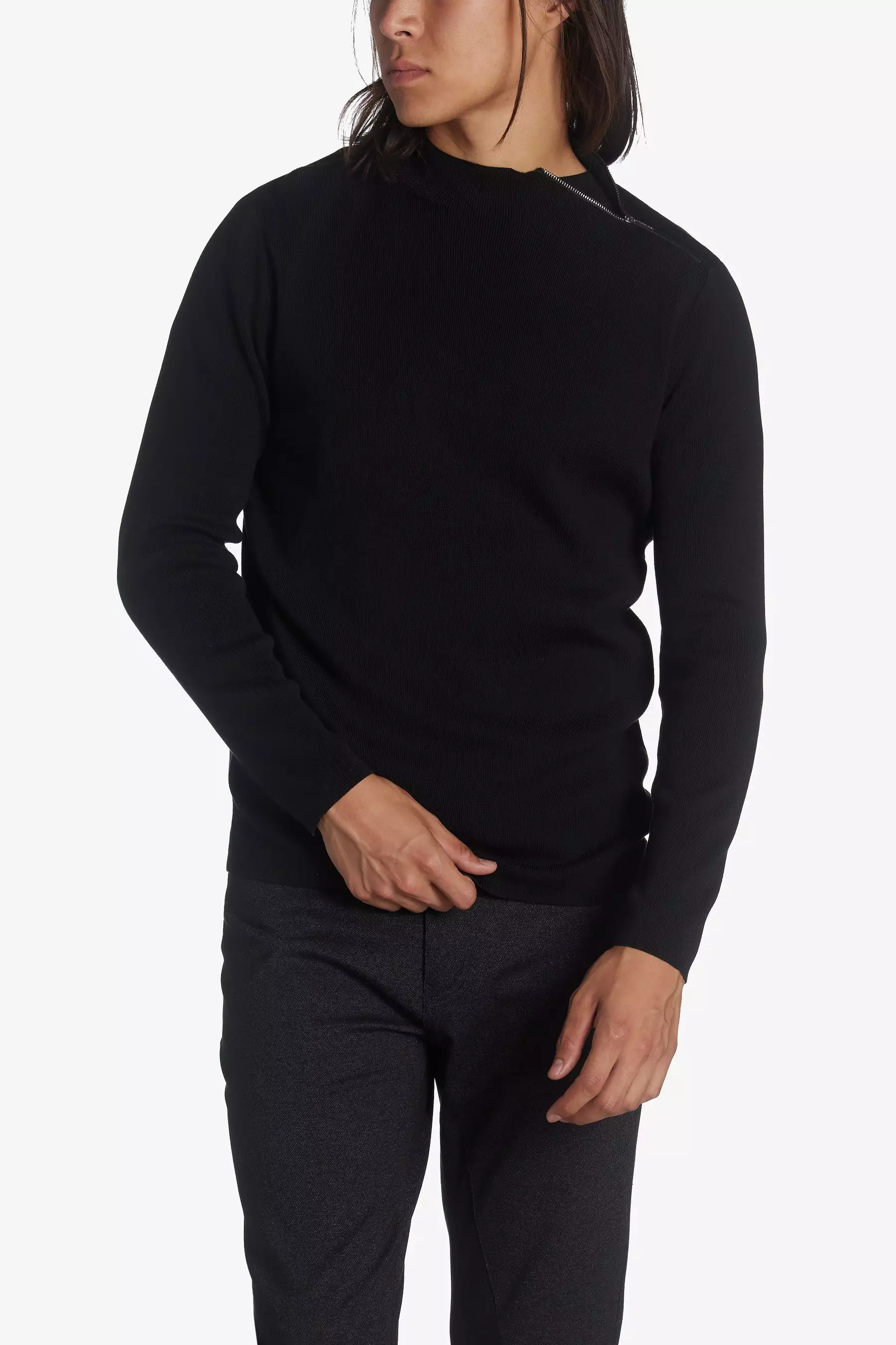 Solid Mock Neck Zip Sweater