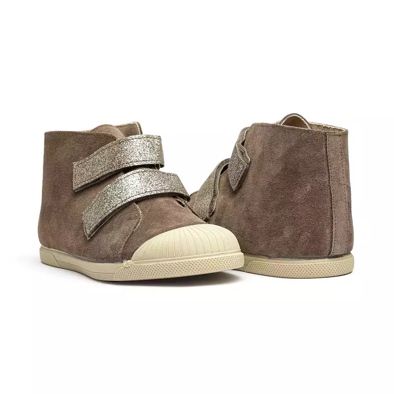 Suede High-Top Sneaker in Taupe with Glitter Straps