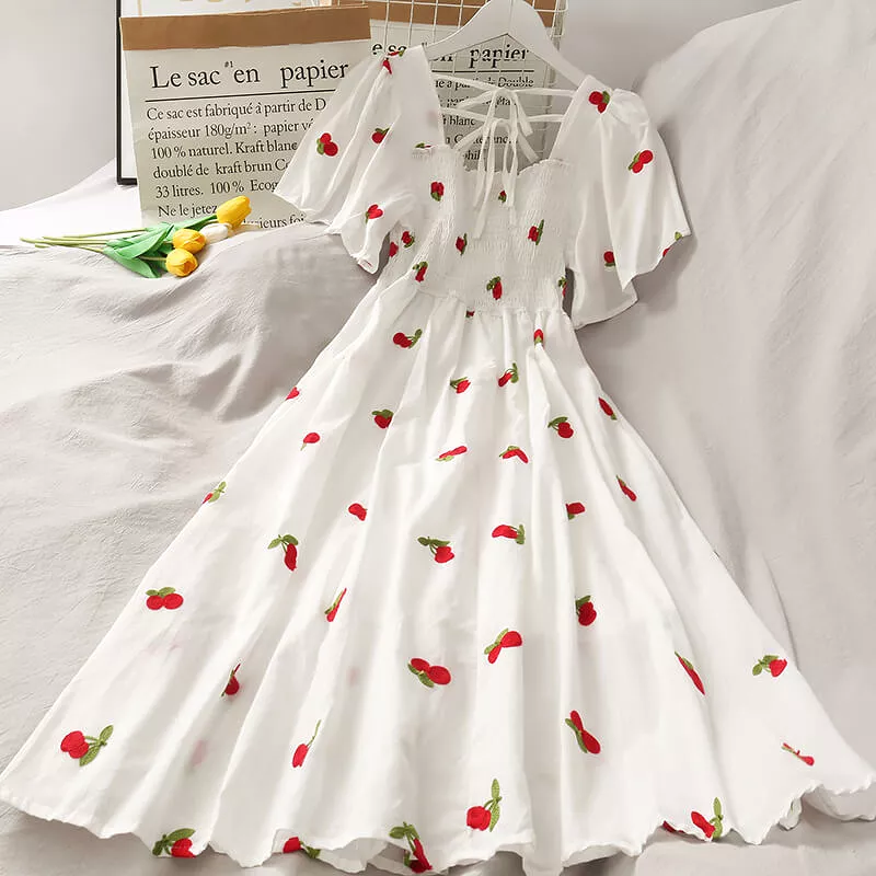 SWEET ''PINEAPPLE & STRAWBERRY & CHERRY'' EMBROIDERY DRESS BY61205