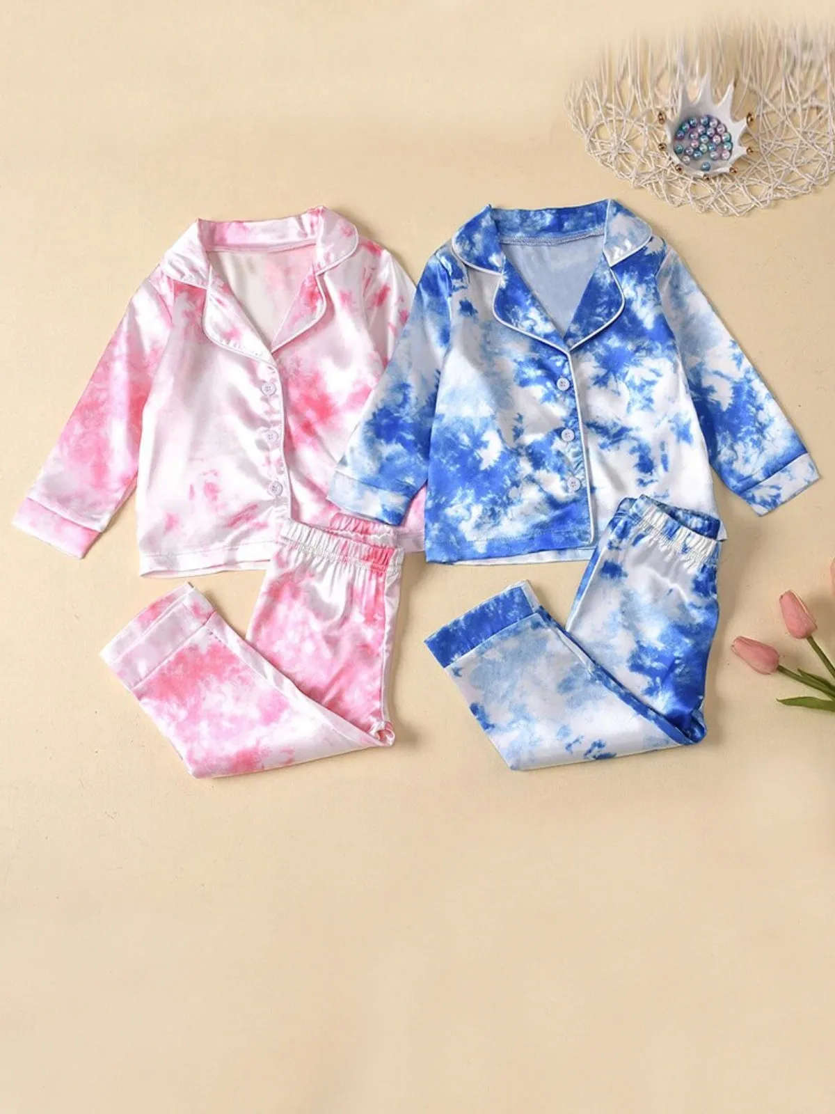 Swirly Dreams Tie-Dye Print Silk Pajama Set