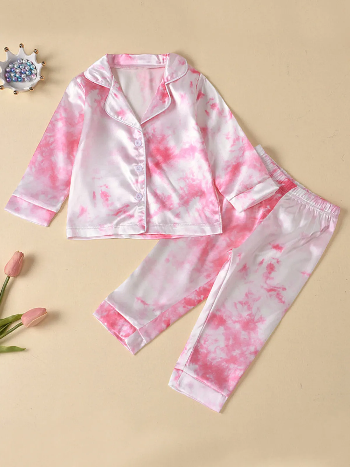 Swirly Dreams Tie-Dye Print Silk Pajama Set