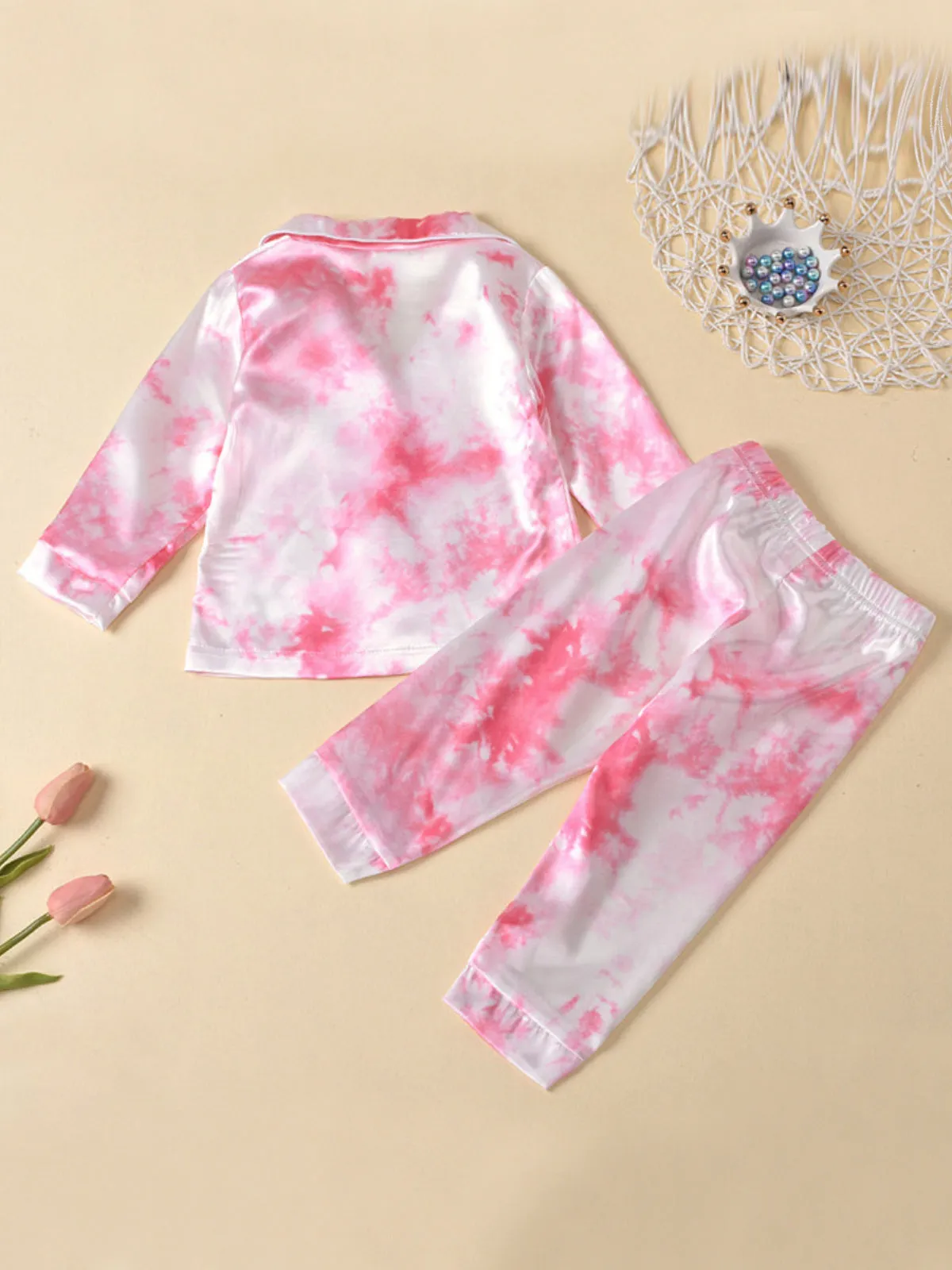 Swirly Dreams Tie-Dye Print Silk Pajama Set