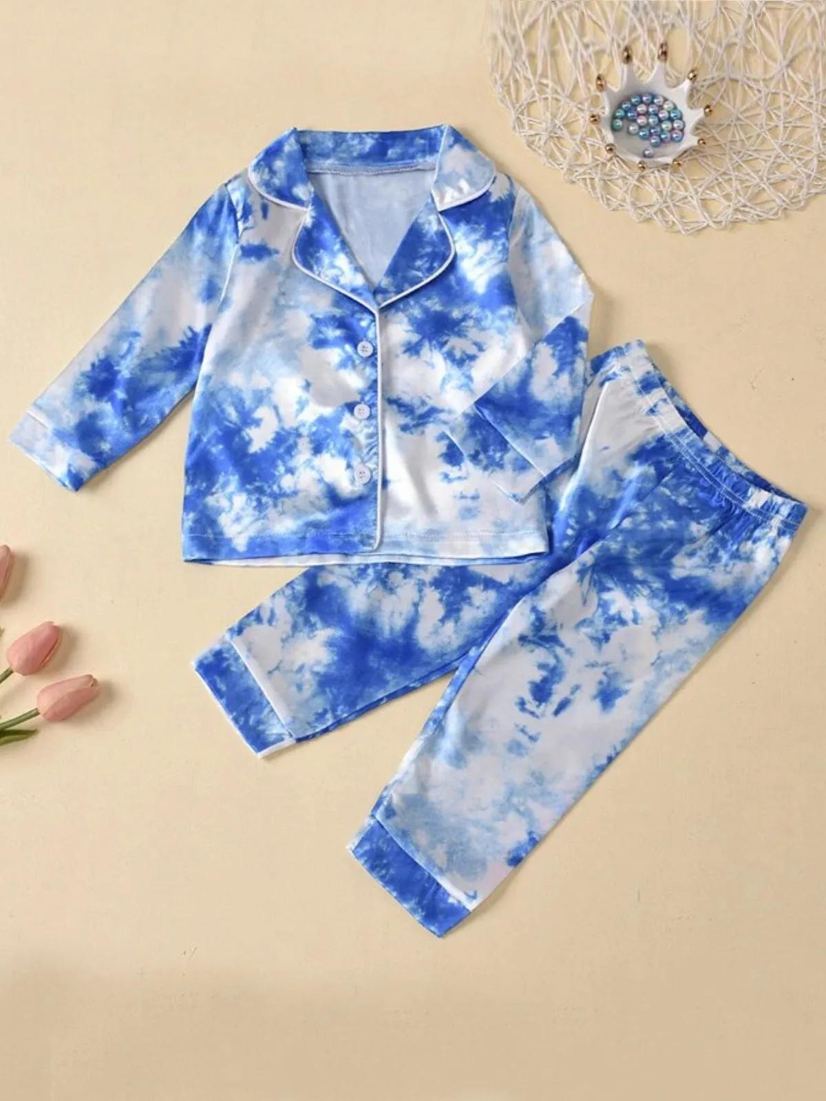 Swirly Dreams Tie-Dye Print Silk Pajama Set