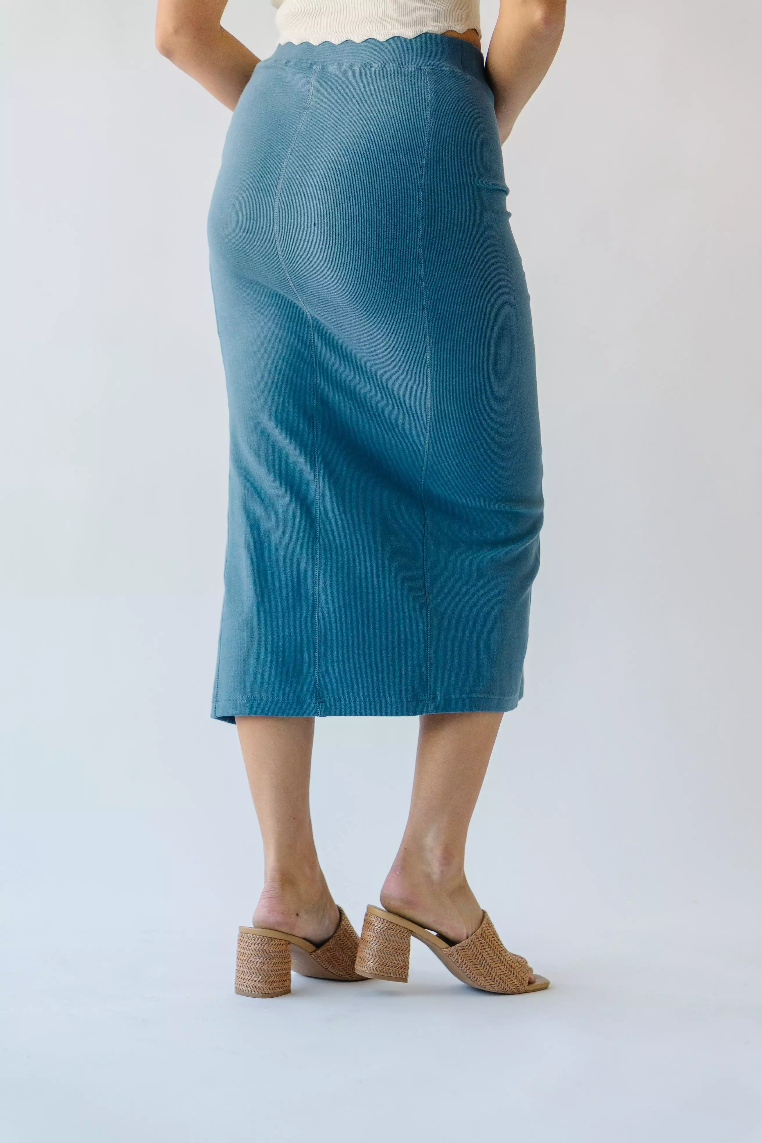 The Alpharetta Knit Skirt in Dusty Blue