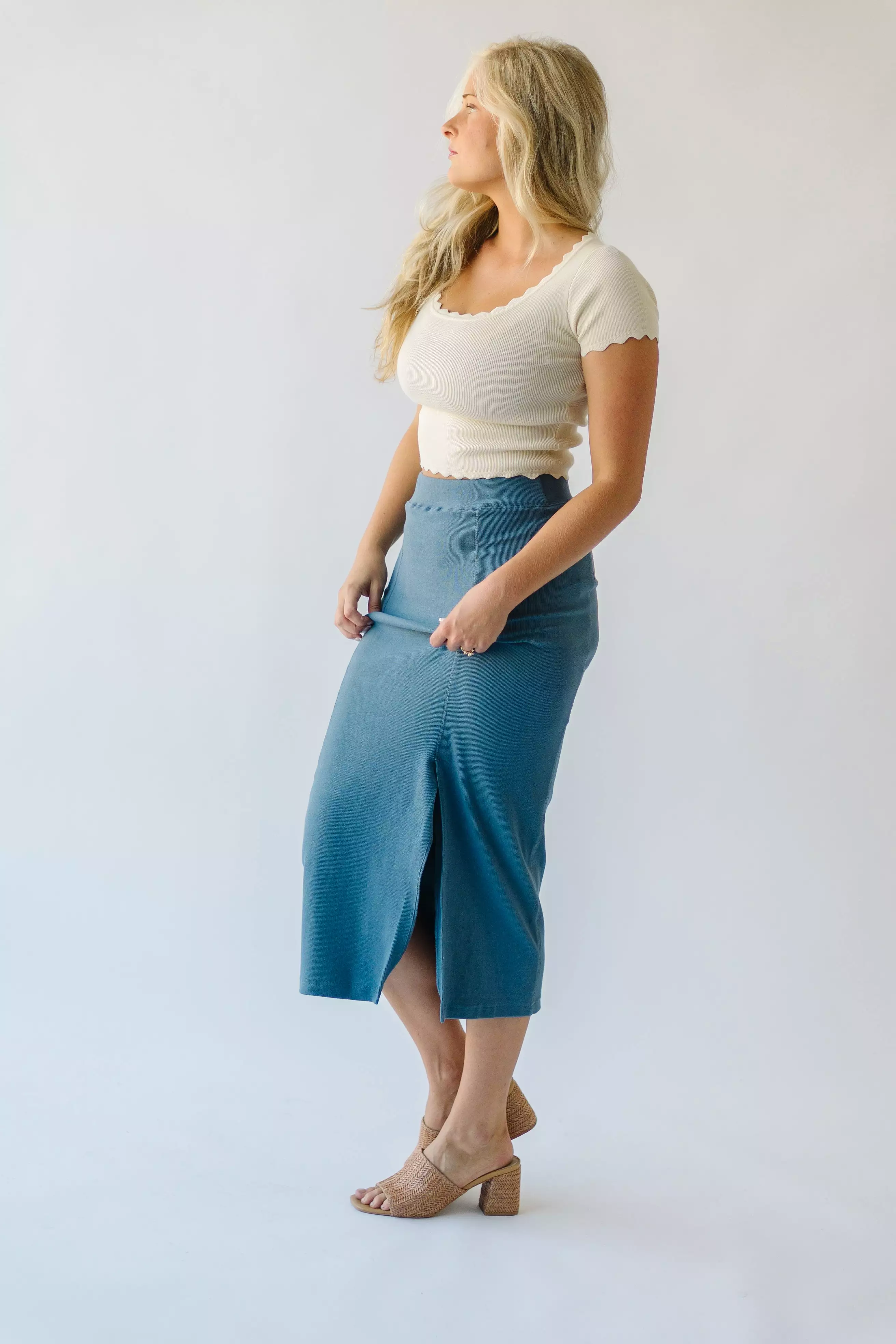 The Alpharetta Knit Skirt in Dusty Blue