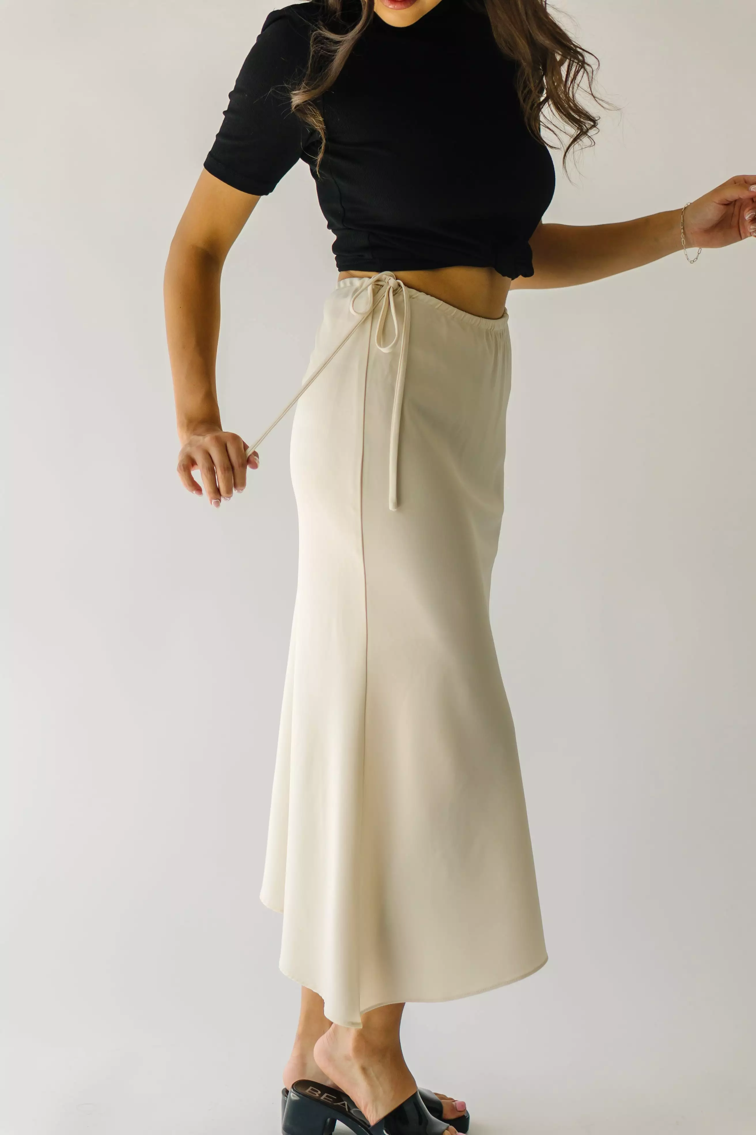 The Amica Tie Detail Midi Skirt in Cream