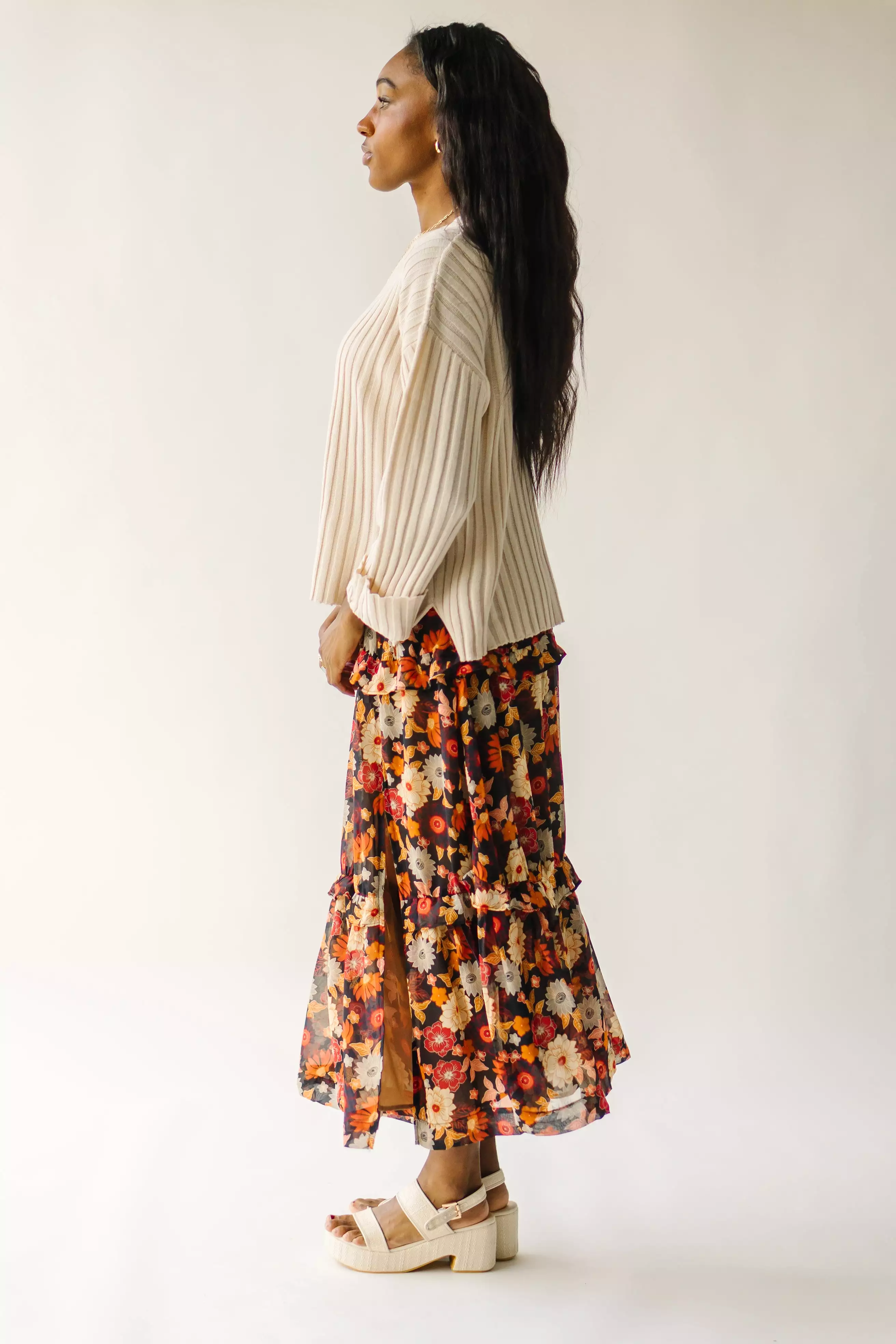 The Bayless Tiered Maxi Skirt in Midnight Bloom