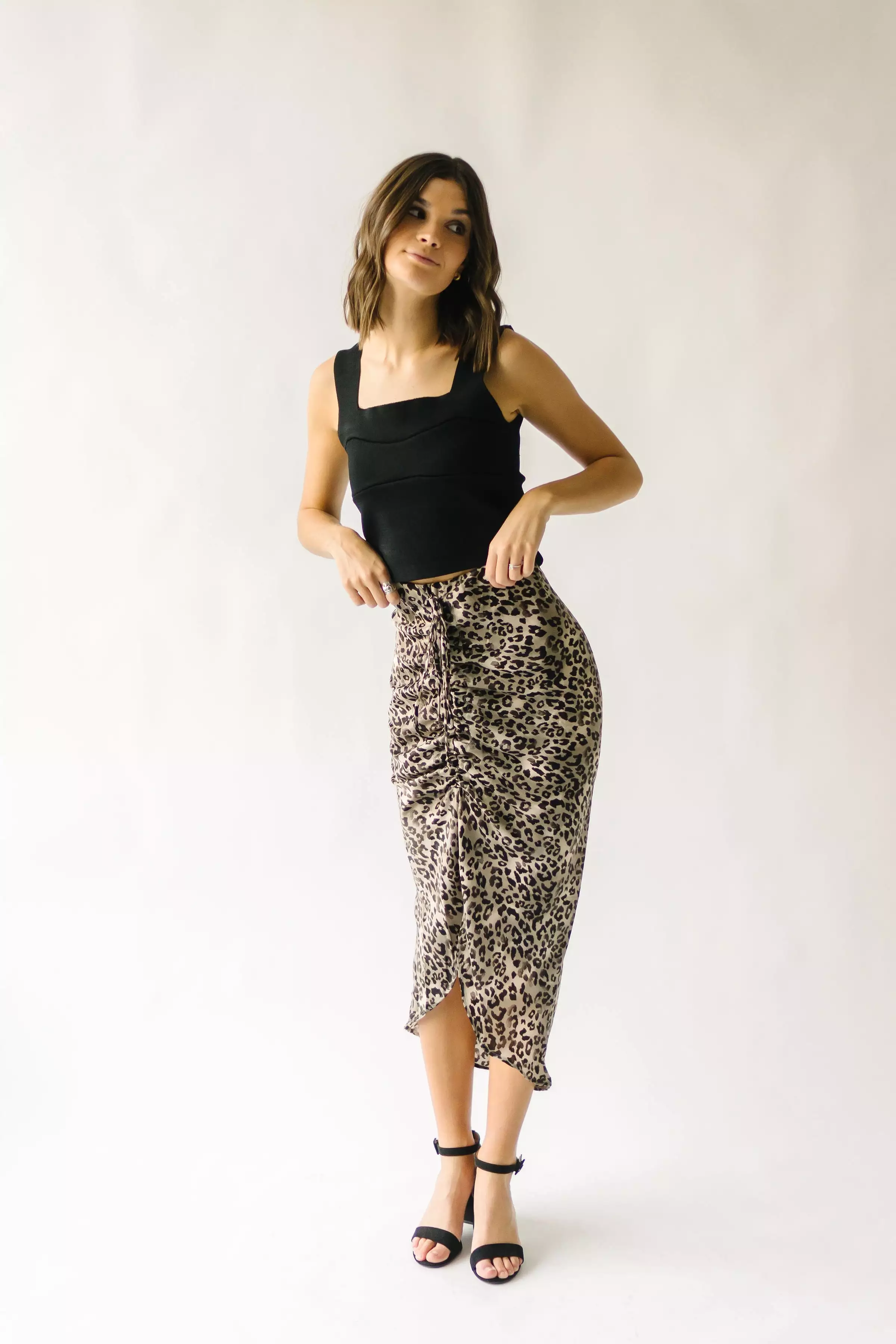 The Camden Ruched Skirt in Leopard