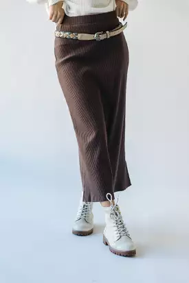 The Delphi Ribbed Midi Skirt in Chocolate Brown