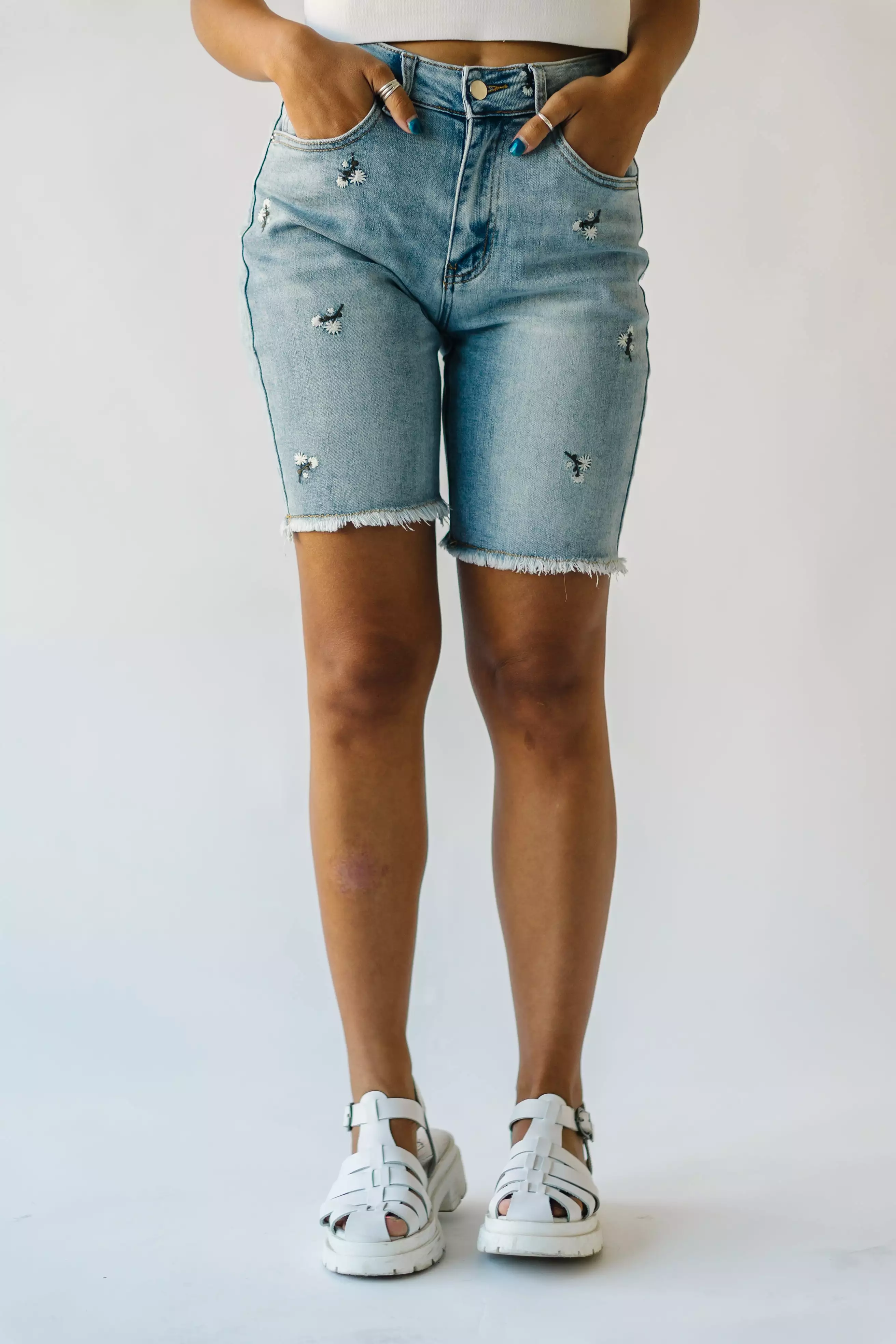 The Glenmora Embroidered Bermuda Shorts in Blue