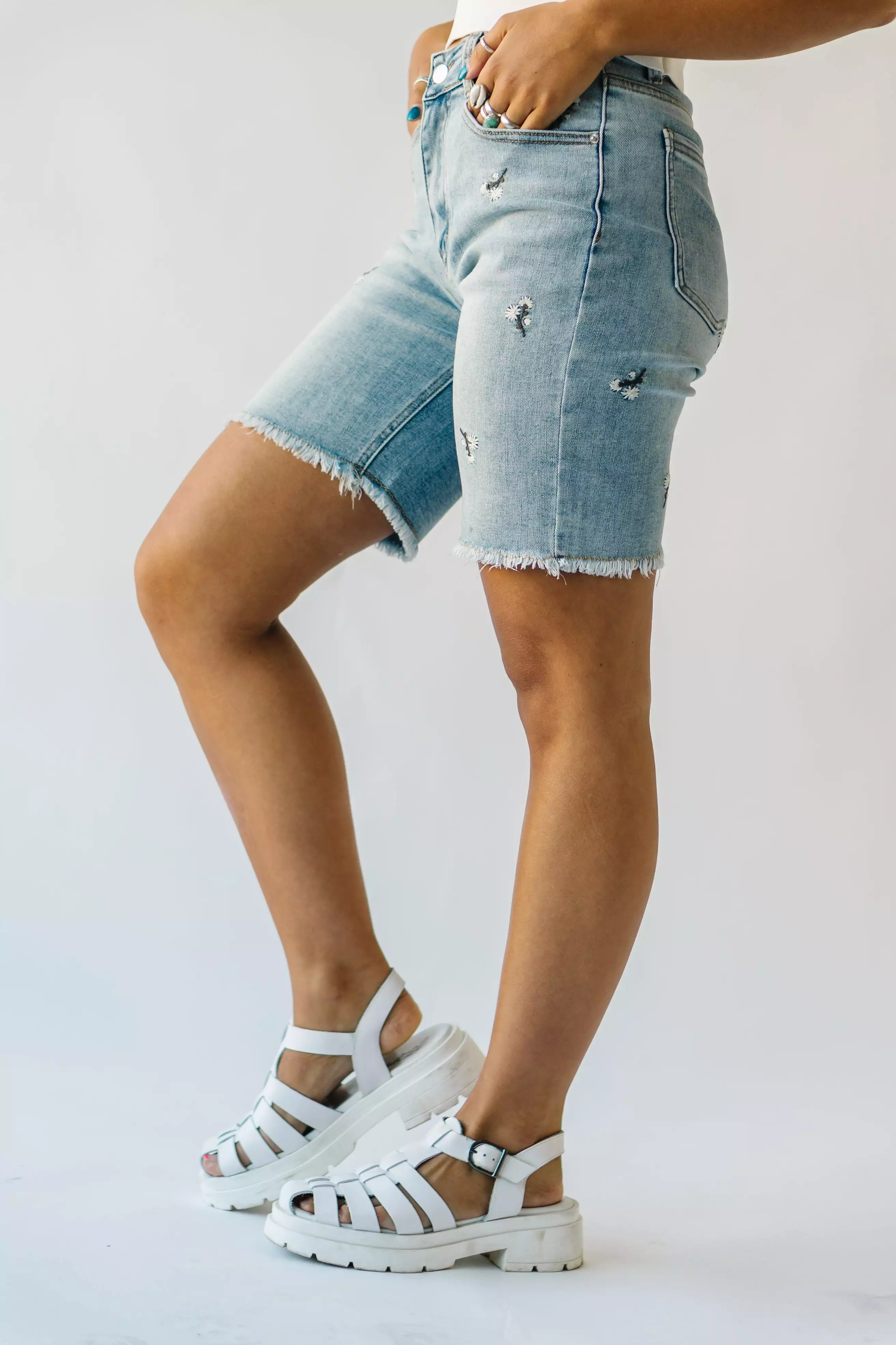 The Glenmora Embroidered Bermuda Shorts in Blue