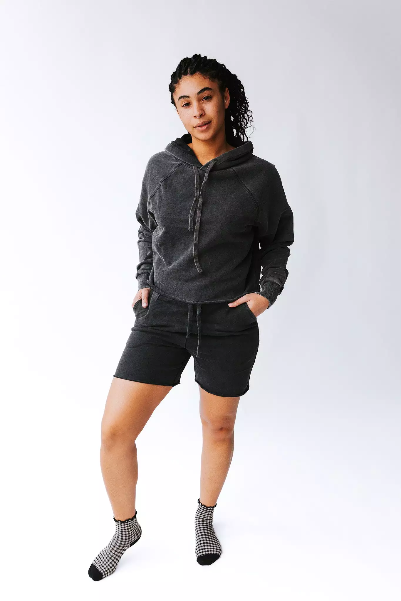 The Gretel Raw Edge Sweat-Shorts in Black